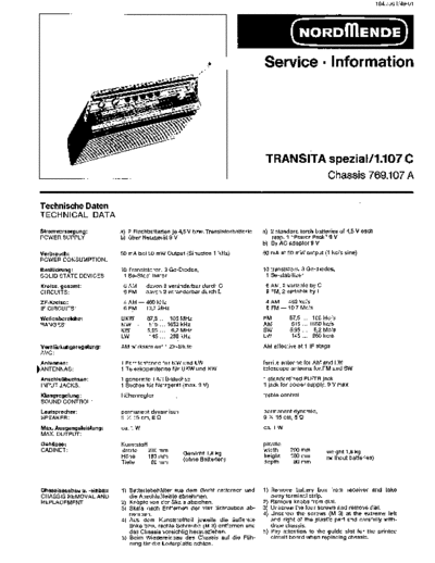 Nordmende transita spezial 1.107C service manual