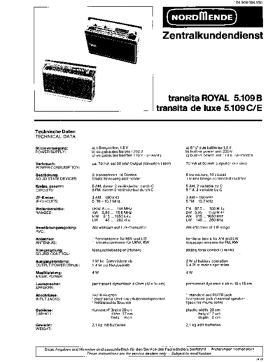 Nordmende transita royal 5.100B transita de luxe 5.109B service manual