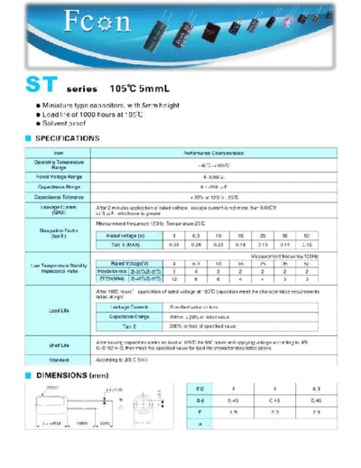 Fcon [radial thru-hole] ST Series  . Electronic Components Datasheets Passive components capacitors Fcon Fcon [radial thru-hole] ST Series.pdf