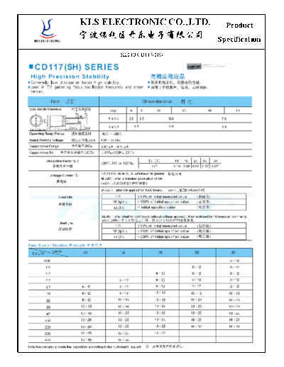 KLS [radial thru-hole] CD117 SH Series  . Electronic Components Datasheets Passive components capacitors KLS KLS [radial thru-hole] CD117 SH Series.pdf
