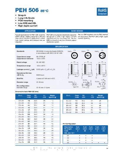 Kemet [snap-in] PEH506 Series  . Electronic Components Datasheets Passive components capacitors Kemet Kemet [snap-in] PEH506 Series.pdf
