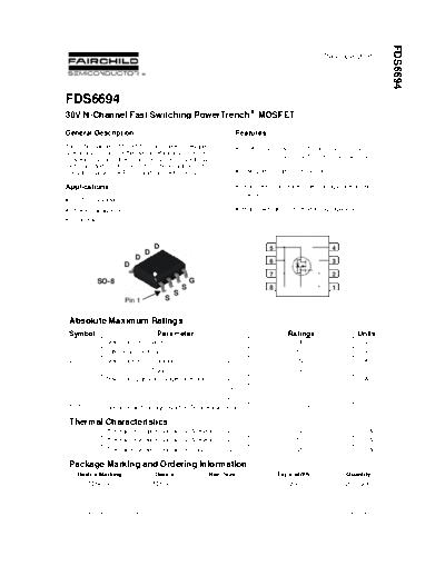 Various FDS6694 - 30V N-Channel Fast Switching PowerTrench MOSFET  . Electronic Components Datasheets Various FDS6694 - 30V N-Channel Fast Switching PowerTrench MOSFET.pdf