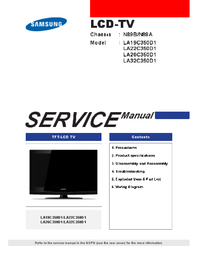 Samsung LCD+TV+LA-19 22 26 32-C350D1 N89B-A+chassis+sm  Samsung LCD TV LA19C350D1 chassis N89BN89A Samsung_LCD+TV+LA-19_22_26_32-C350D1_N89B-A+chassis+sm.pdf