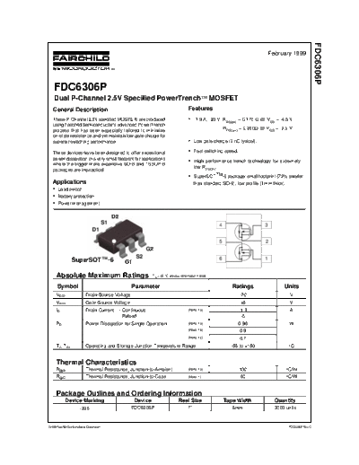 Fairchild Semiconductor fdc6306p  . Electronic Components Datasheets Active components Transistors Fairchild Semiconductor fdc6306p.pdf
