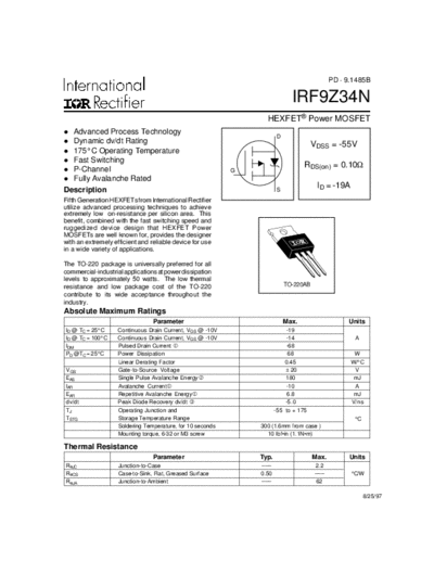 International Rectifier irf9z34n  . Electronic Components Datasheets Active components Transistors International Rectifier irf9z34n.pdf