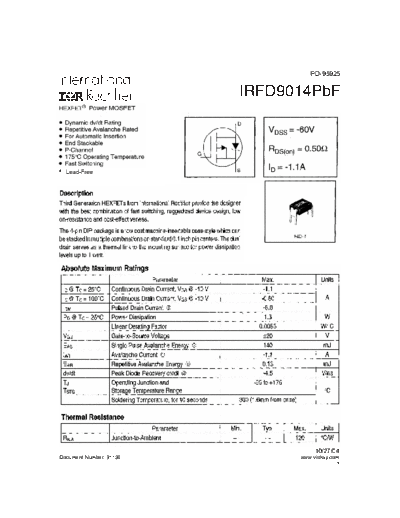 International Rectifier irfd9014pbf  . Electronic Components Datasheets Active components Transistors International Rectifier irfd9014pbf.pdf