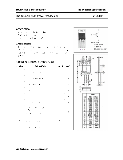 Inchange Semiconductor 2sa1010  . Electronic Components Datasheets Active components Transistors Inchange Semiconductor 2sa1010.pdf