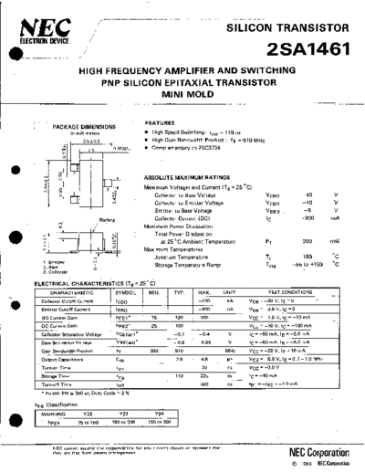 NEC 2sa1461  . Electronic Components Datasheets Active components Transistors NEC 2sa1461.pdf