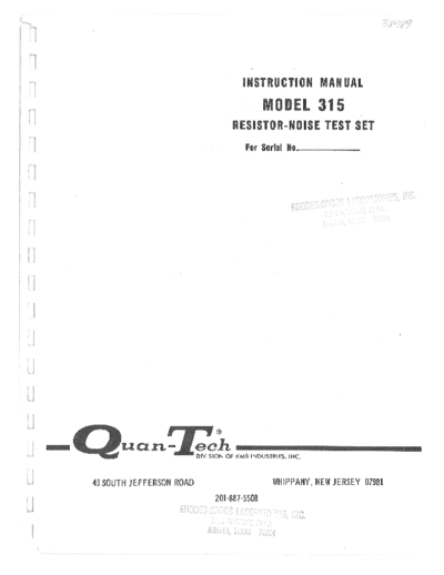 QuanTech Quan-Tech 315 Resistor-Noise Test Set Operator Manual- 315  . Rare and Ancient Equipment QuanTech Quan-Tech_315_Resistor-Noise_Test_Set_Operator_Manual-QuanTech315.pdf