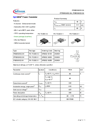 Infineon ipp80n04s2-04 ipb80n04s2-04 ipi80n04s2-04 green  . Electronic Components Datasheets Active components Transistors Infineon ipp80n04s2-04_ipb80n04s2-04_ipi80n04s2-04_green.pdf