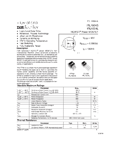 International Rectifier irl1004s  . Electronic Components Datasheets Active components Transistors International Rectifier irl1004s.pdf