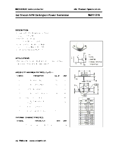 Inchange Semiconductor mj11016  . Electronic Components Datasheets Active components Transistors Inchange Semiconductor mj11016.pdf