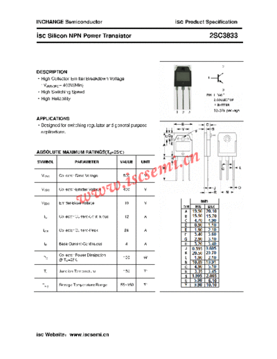 Inchange Semiconductor 2sc3833  . Electronic Components Datasheets Active components Transistors Inchange Semiconductor 2sc3833.pdf