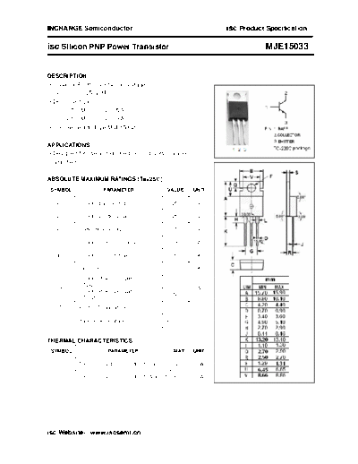 Inchange Semiconductor mje15033  . Electronic Components Datasheets Active components Transistors Inchange Semiconductor mje15033.pdf