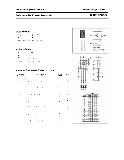 Inchange Semiconductor mje13003d  . Electronic Components Datasheets Active components Transistors Inchange Semiconductor mje13003d.pdf