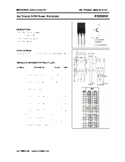 Inchange Semiconductor ksd5058  . Electronic Components Datasheets Active components Transistors Inchange Semiconductor ksd5058.pdf