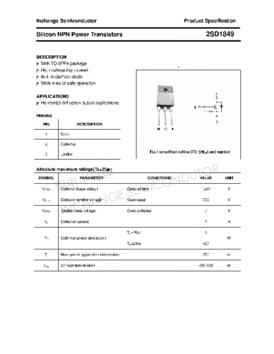 Inchange Semiconductor 2sd1849  . Electronic Components Datasheets Active components Transistors Inchange Semiconductor 2sd1849.pdf