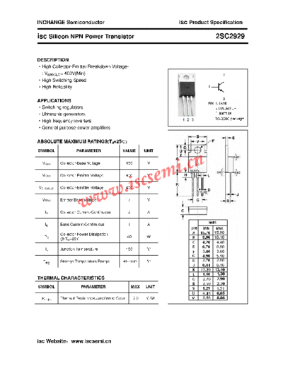 Inchange Semiconductor 2sc2929  . Electronic Components Datasheets Active components Transistors Inchange Semiconductor 2sc2929.pdf