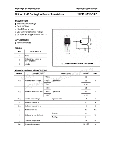 Inchange Semiconductor tip115 116 117  . Electronic Components Datasheets Active components Transistors Inchange Semiconductor tip115_116_117.pdf