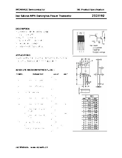 Inchange Semiconductor 2sd1192  . Electronic Components Datasheets Active components Transistors Inchange Semiconductor 2sd1192.pdf