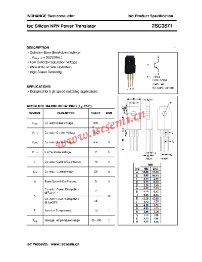 Inchange Semiconductor 2sc3871  . Electronic Components Datasheets Active components Transistors Inchange Semiconductor 2sc3871.pdf