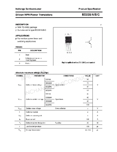 Inchange Semiconductor bd239 a b c  . Electronic Components Datasheets Active components Transistors Inchange Semiconductor bd239_a_b_c.pdf