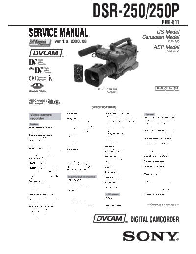Sony CAMARA    DSR - 250---P   ( VERS  1 )  Sony Camera CAMARA SONY  DSR - 250---P   ( VERS  1 )     .pdf