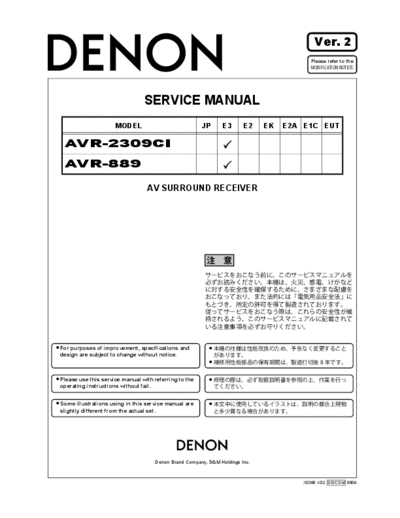 DENON  2 AVR-2309CI & 889  DENON AV Surround Receiver AV Surround Receiver Denon - AVR-2309CI & 889  2 AVR-2309CI & 889.PDF