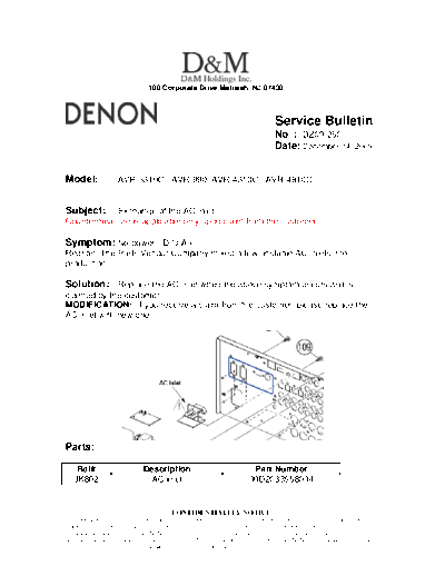 DENON Service Bulletin DZ09-250  DENON AV Surround Receiver AV Surround Receiver Denon - AVR-3310CI & 990 Service Bulletin DZ09-250.PDF