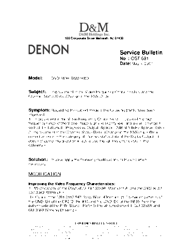 DENON Service Bulletin OST-681  DENON DVD Video Player DVD Video Player Denon - DVD-3800 Service Bulletin OST-681.PDF
