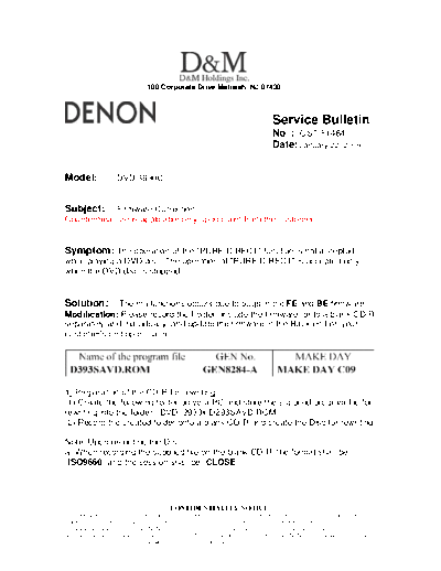 DENON Service Bulletin OST-F1484  DENON DVD Video Player DVD Video Player Denon - DVD-3930 & 3930CI Service Bulletin OST-F1484.PDF
