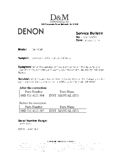 DENON Service Bulletin OST-C1251  DENON LP Turntable LP Turntable Denon - DP-500M Service Bulletin OST-C1251.PDF