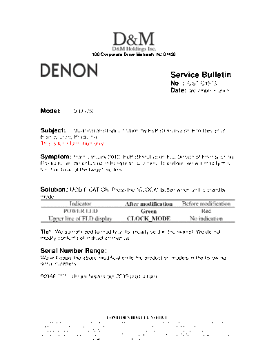 DENON Service Bulletin OST-C1573  DENON Personal Audio System Personal Audio System Denon - D-M37 Service Bulletin OST-C1573.PDF