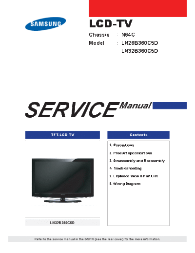 Samsung LN32B360C5DXZA  Samsung LCD TV LN26B360C5CD, LN32B360C5CD Chassis N64C LN32B360C5DXZA.rar
